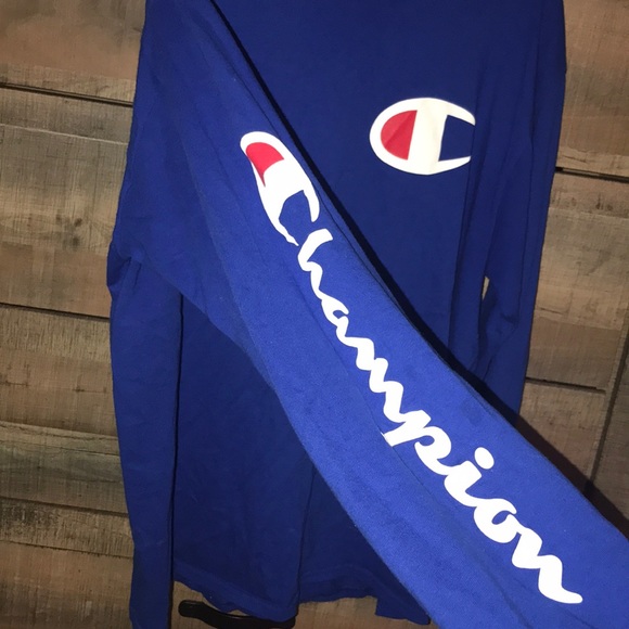 Champion Blue Long Sleeve - Logo w/ Sleeve Text - Picture 6 of 7